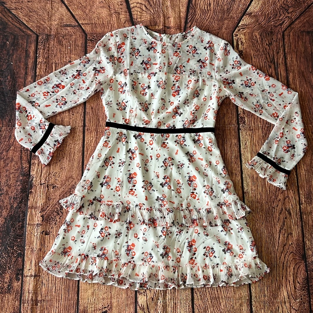 LuLus White Floral Print Long Sleeve Mini Dress Women’s Size Small‎ - Picture 4 of 15